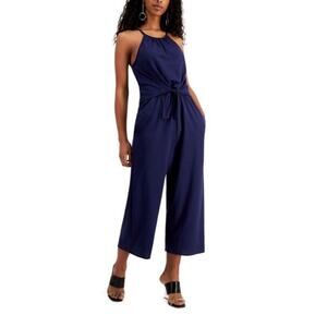 Speechless Navy Halter Tie Front Open Back Cropped Jumpsuit NWT